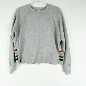 Sundry Sweatshirt Womens 0 XS Striped Side Raw Hem Pullover Crewneck Gray